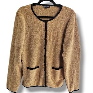 Carolyn Taylor Tan Knitted Button Down Cardigan Preppy Size XL
